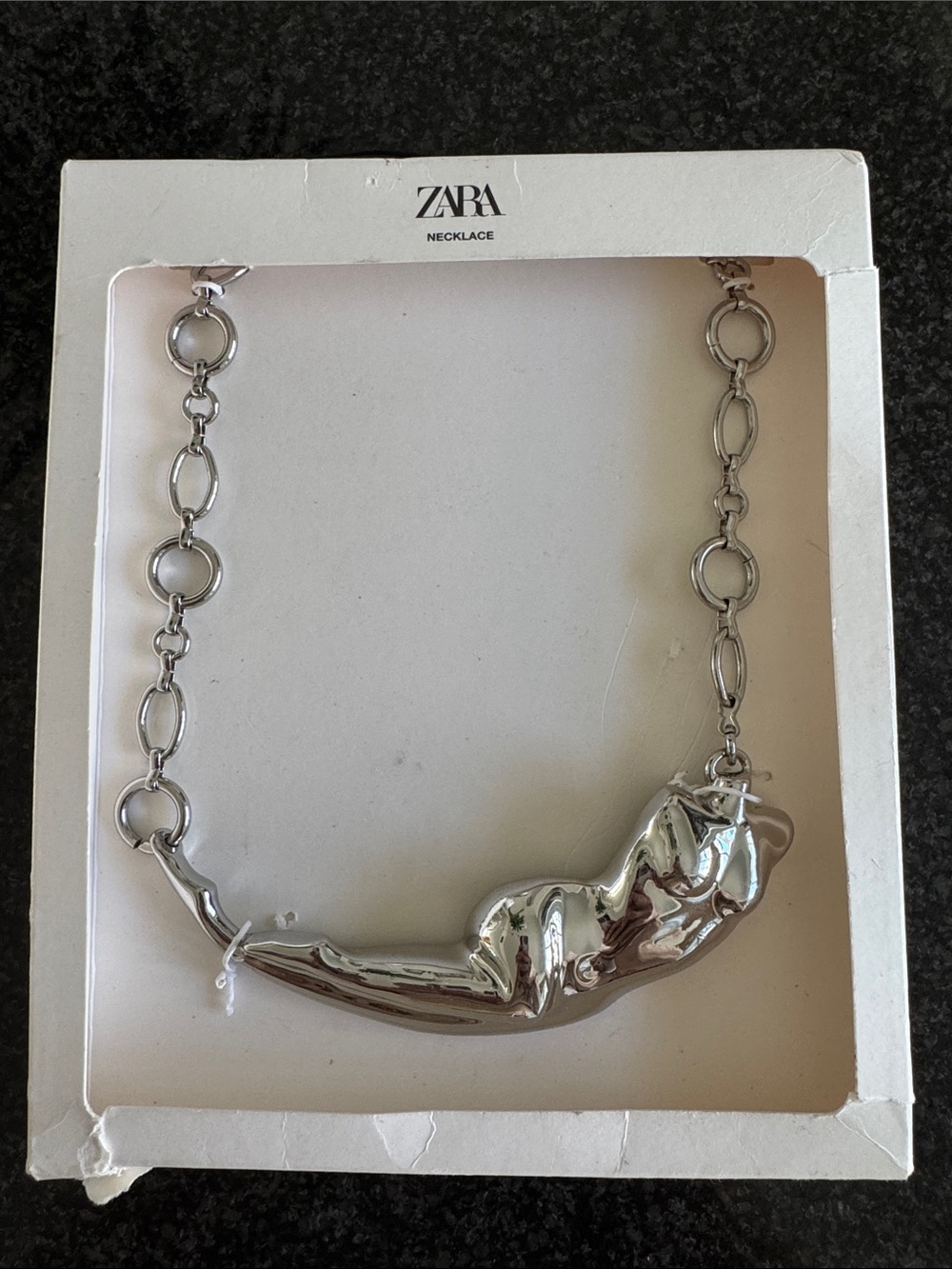 Zara Polished Silver Sculptural Pendant Necklace